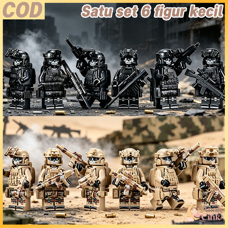 Anak Cilik 6 Orang Set Figure Militer Anak Military Swat Commando Series Mainan Balok Military Maina