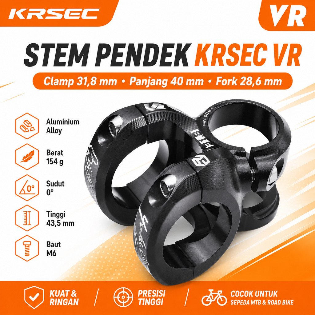 Stem Pendek KRSEC VR 31.8 x 40 mm clamp 31.8mm Sepeda MTB Enduro DH Downhill