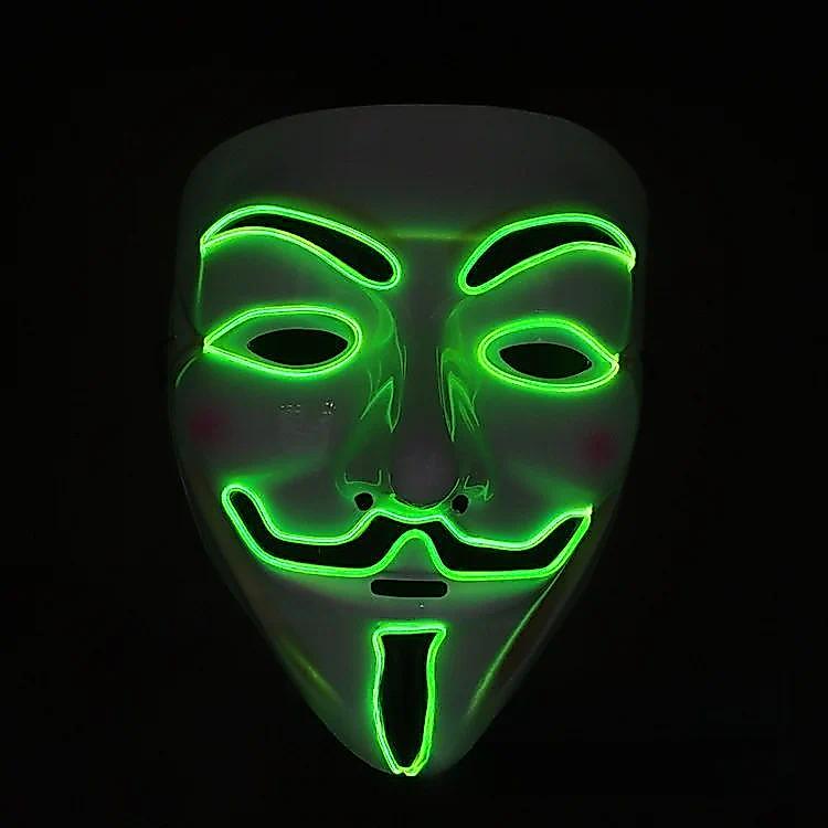 Glowing Mask Halloween LED Mask White V for Vendetta Cold Light Ten Colors Glowing Mask for ristmas 