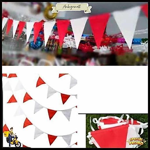 Bendera Merah Putih Plastik Plus Tali (1Bgks Isi +-40 Lbr)/Bendera Segitiga Merah Putih/Bendera Segi