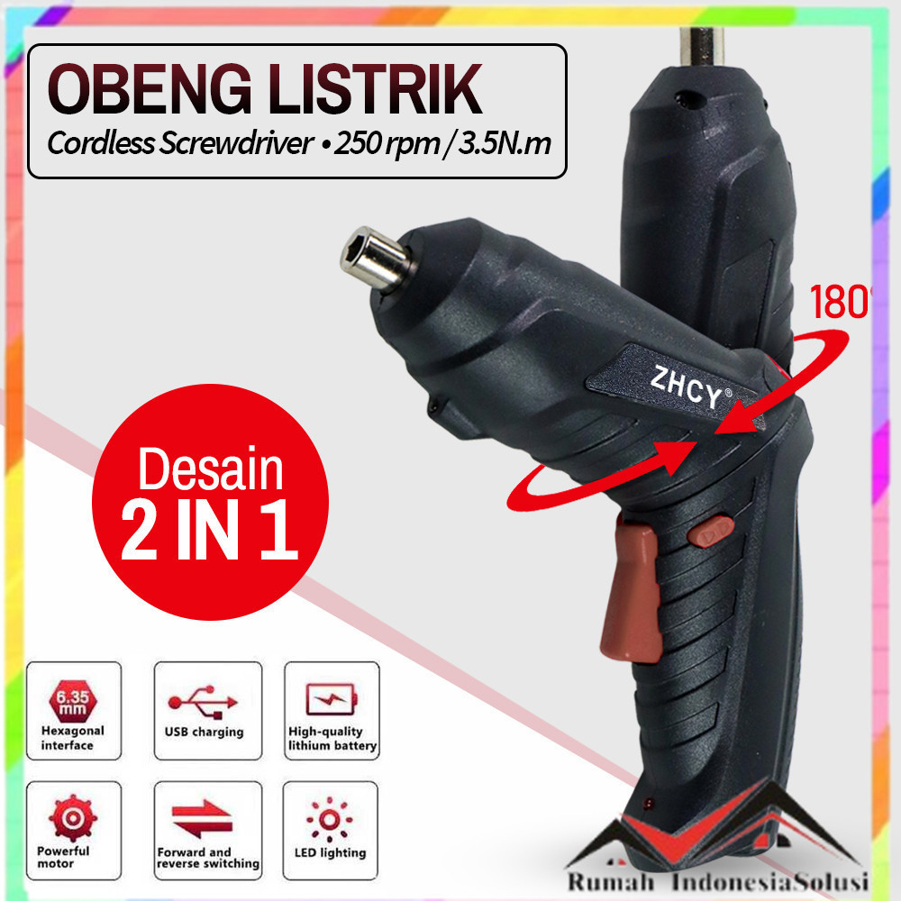 

- ZHCY Obeng Listrik Cordless Screwdriver 250RPM 1500mAh - Q029 -