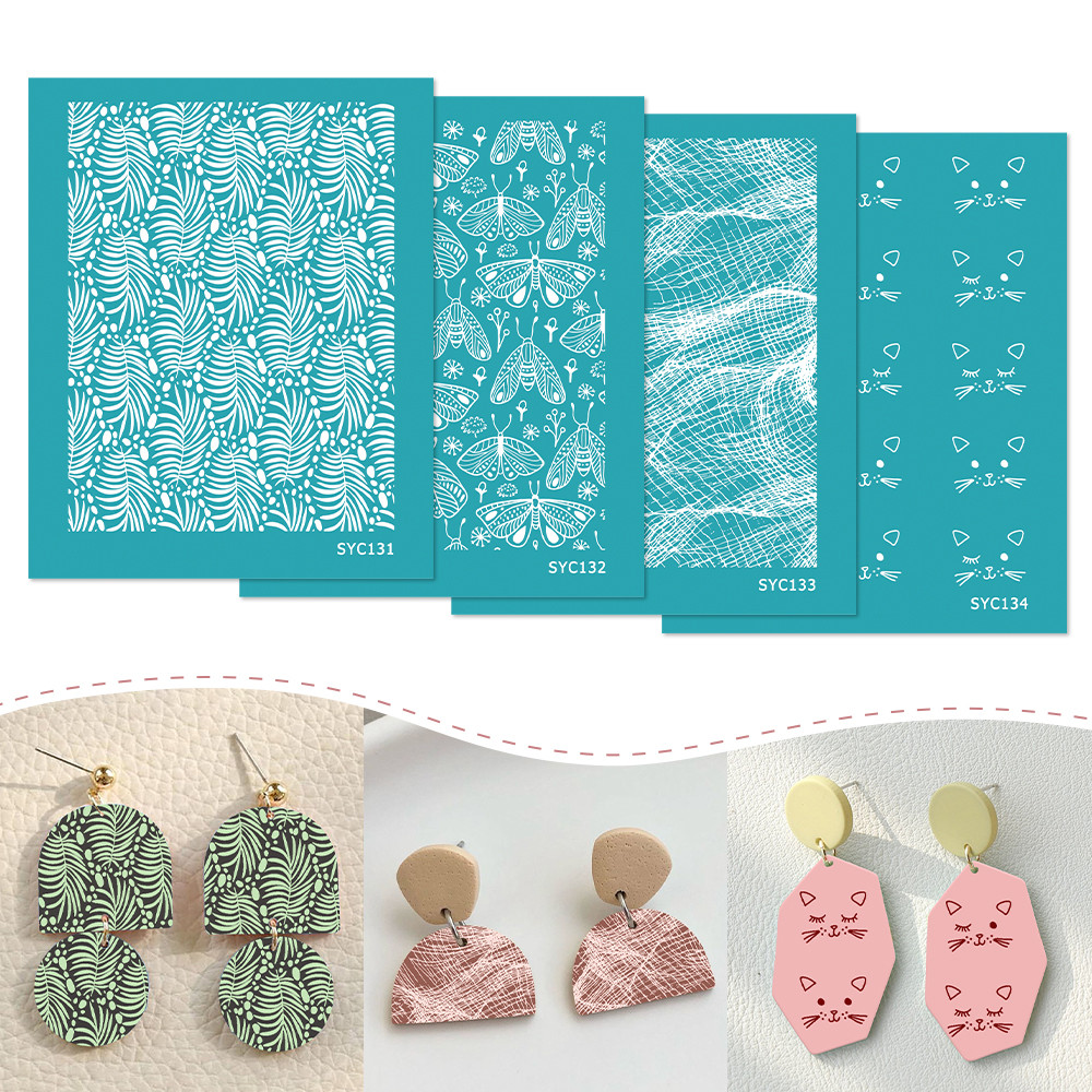 

Turtle Dorsal Leaves Cats Butterfly Polymer Clay Silk Screen Stencils for Printing Clay Stamps Jewelry Earrings Decor Template