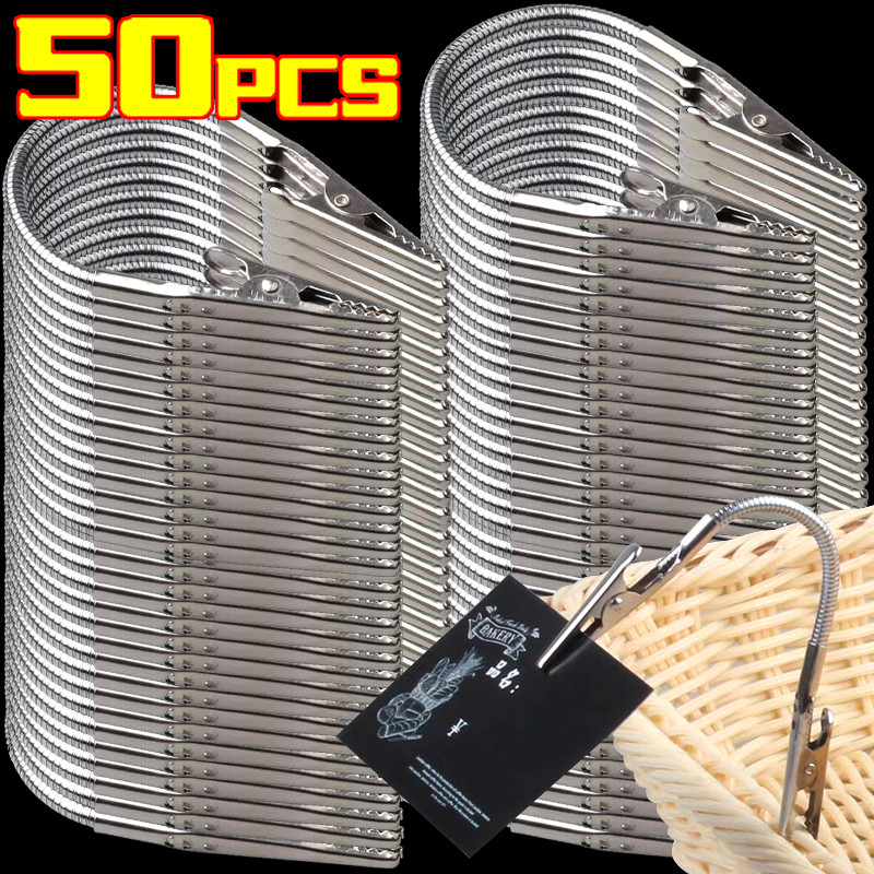 

1/50Pcs Double Headed Flexible Metal Clip Stainless Steel Crocole Mouth Mosquito Incense Supermarket Label Y Photo Clips