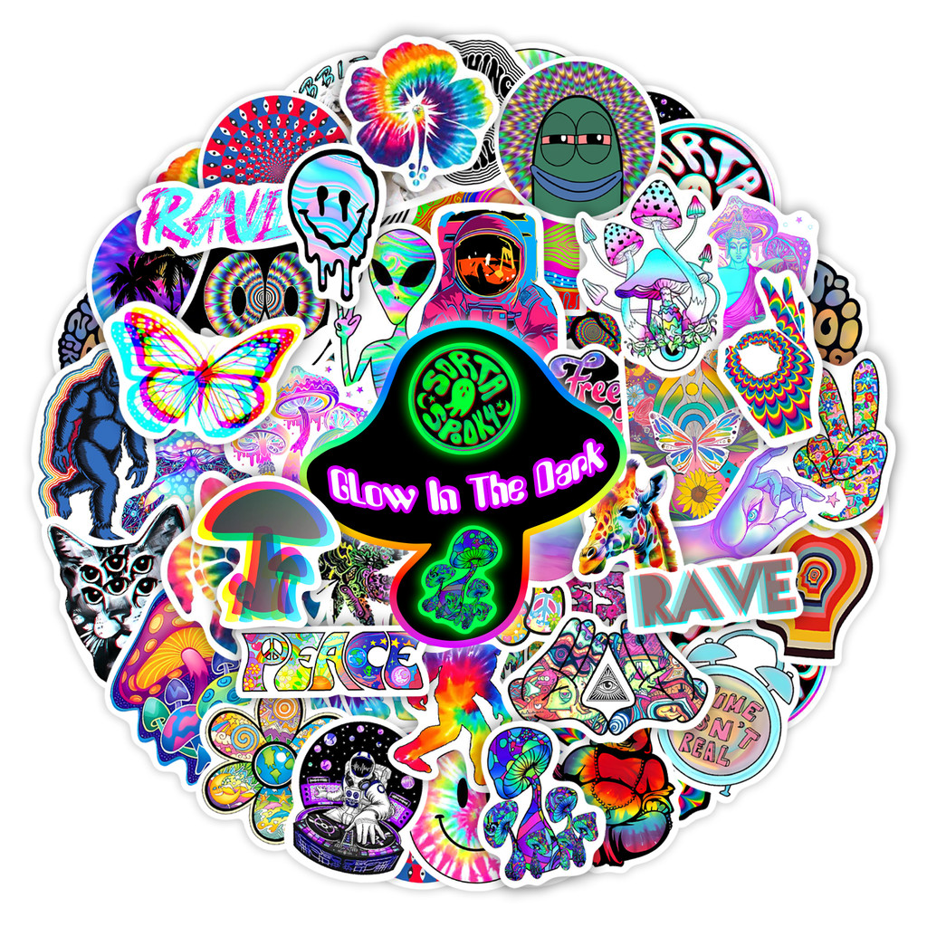 

50Pcs Laser Fashion Glow in the Dark Stickers Waterproof Vinyl Decals Phone Case Skateboard Computer Decoration for Kids Gifts