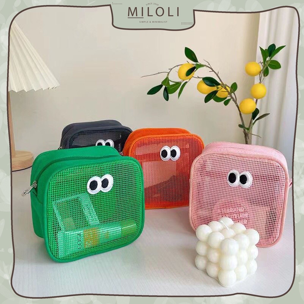 

New [MILOLI] POUCH KOSMETIK JARING BIG EYES Storage Box Travel Kotak Pensil Aesthetic Tempat Pensil - F0215Premium