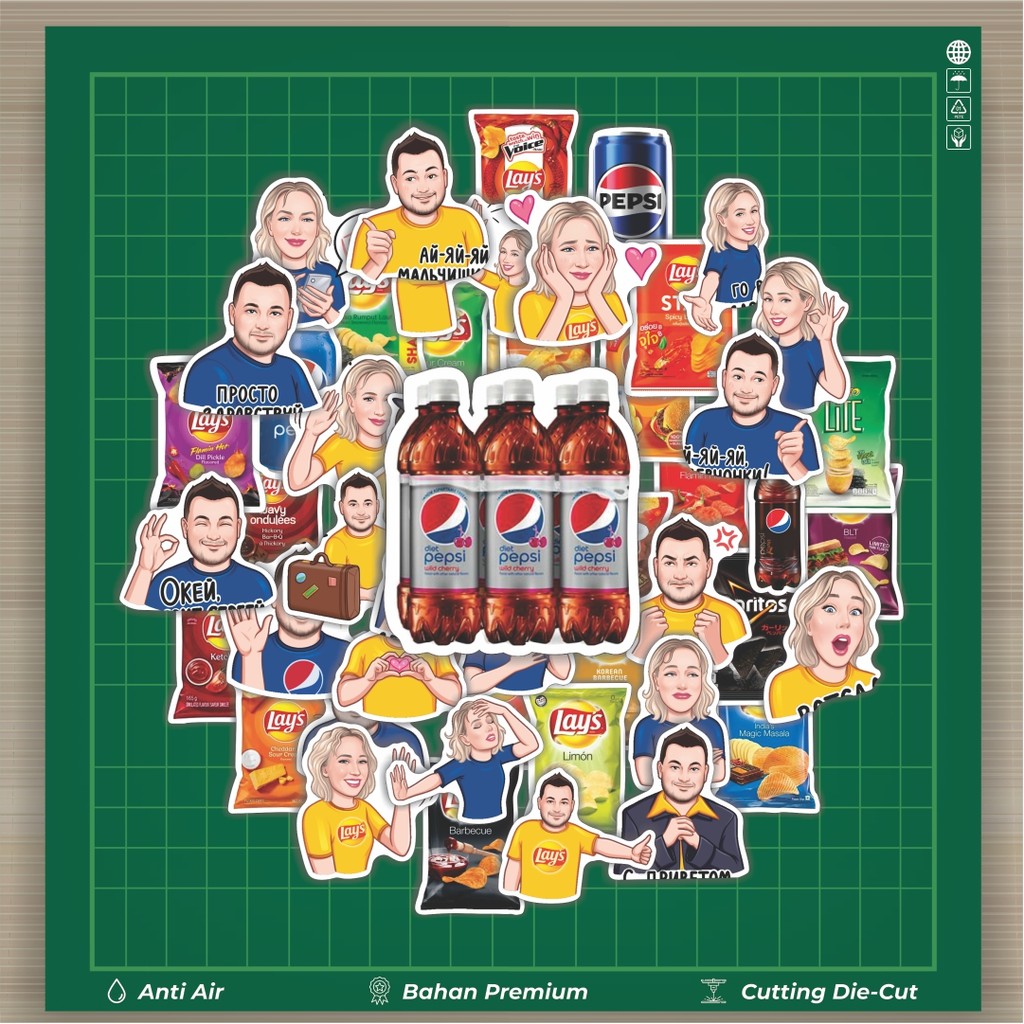 

Stiker Cutting Pack Stiker Makanan Ringan Lays & Pepsi Isi 100Pcs Series Aesthetic Lucu Keren Untuk Koper Bahan Vynil