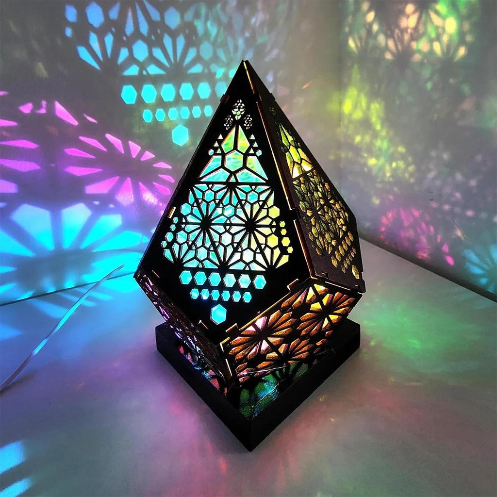 

Usb Bohemian Led Projection Table Lamp Projector Retro Star Light Night Atmosphere Decorative Home Floor 3D Colorful Wooden Desk