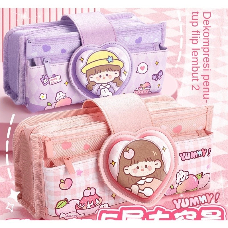 

New Tempat Pensil Kapasitas Besar untuk Siswa Sekolah Dasar, Tempat Pensil Merah Muda untuk Anak Perempuan SMP, Hati Feminin, TempatPremium