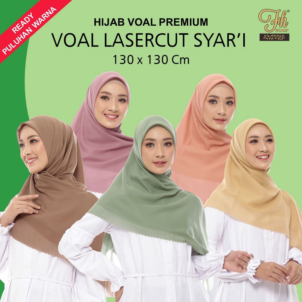 Hijab Segi4 Polos Basic Voal  Jumbo Syari 130 x 130 Cm Premium Lasercut Fh Scarft