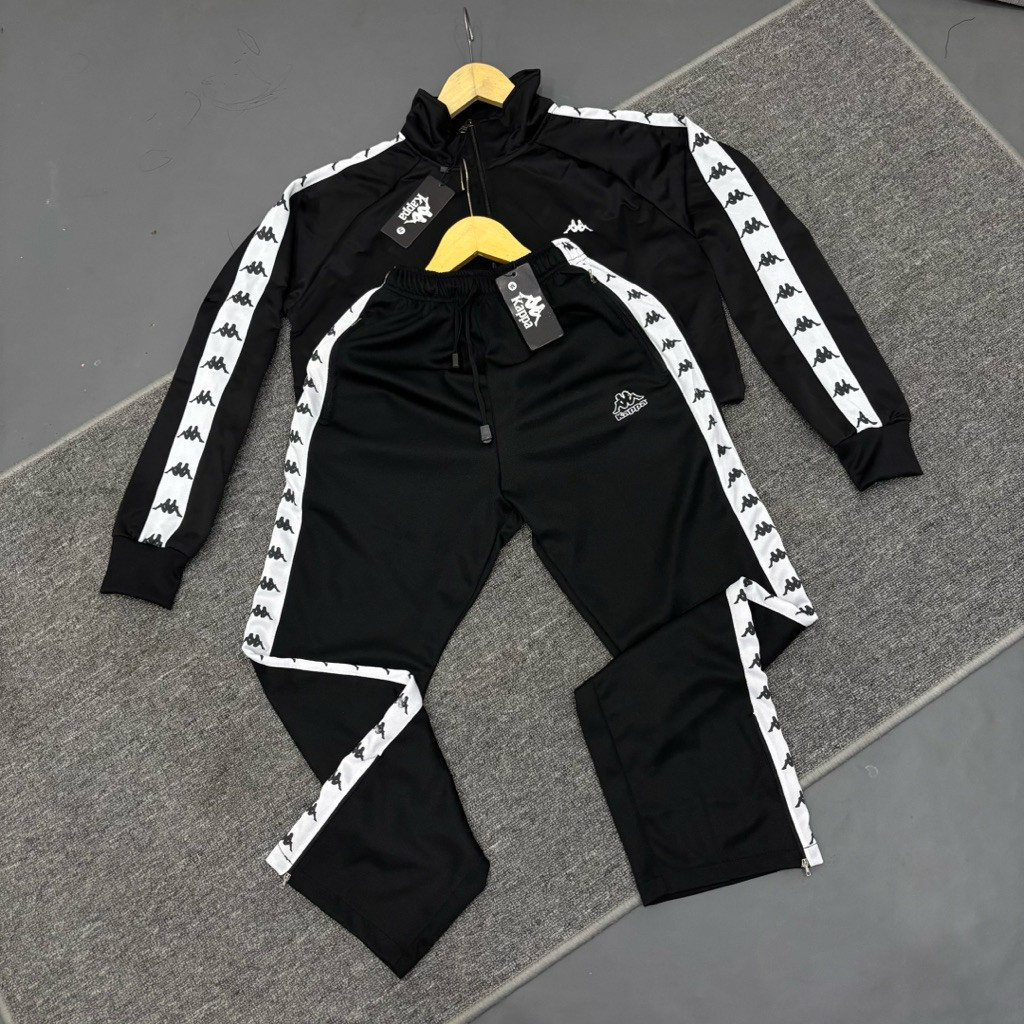 ONE SET TRACK TOP DAN TRACK PANT KAPPA44 HITAM APK PUTIH FULTAG LABEL