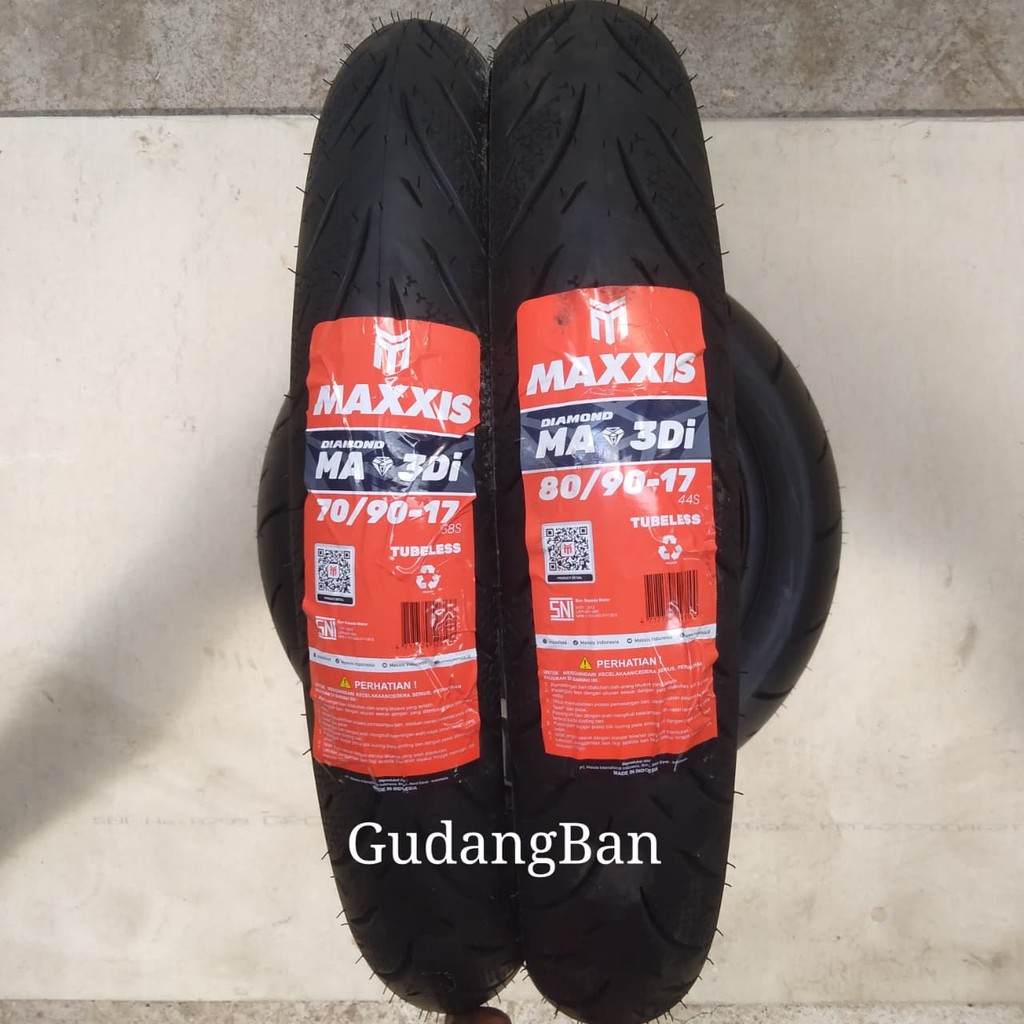 ( PAKET 2 BAN - RING 17 ) MA-3Di 70 90 17 & 80 90 17 DIAMOND BARU  MAXXIS ORI TUBELESS FREE PENTIL