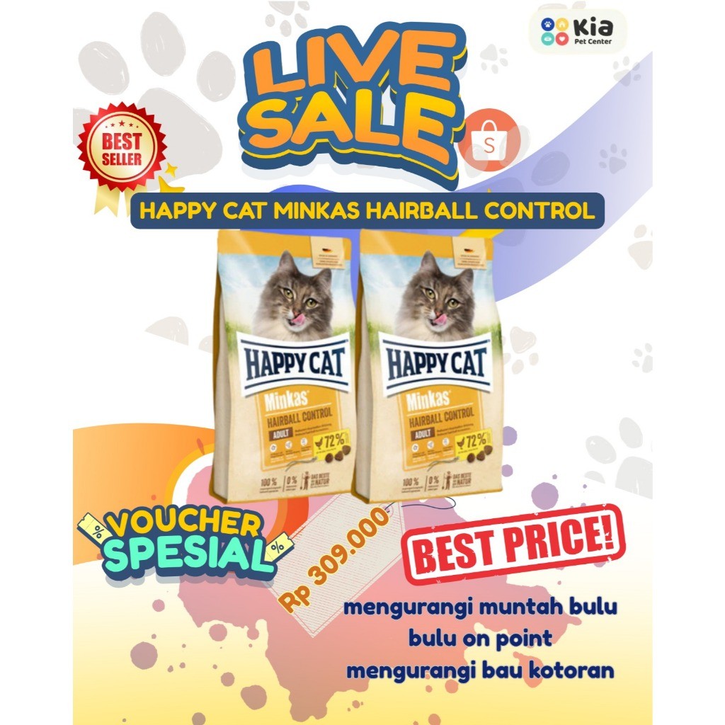 [LIVE SALE] makanan kucing Happy Cat Minkas HAPPY CAT HAIRBALL CONTROL 4 KG dry food