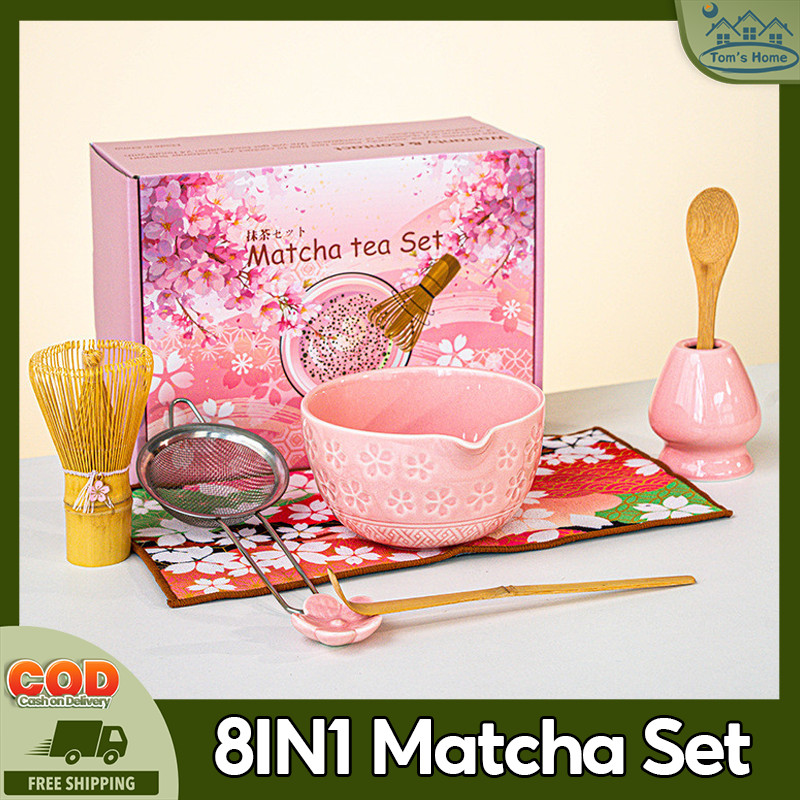 8In1 Set Matcha Bunga Sakura Jepang Pengaduk Matcha Bambu Mangkuk Matcha Tea Spoon Tea Sets Matcha T