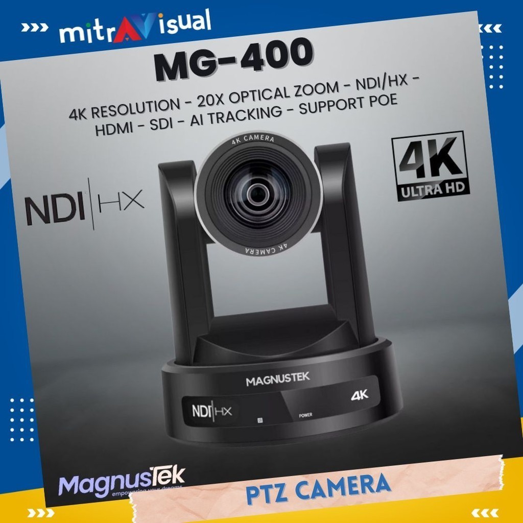 MAGNUSTEK MG-400 PTZ CAMERA 20X ZOOM 4K USB30 NDIHX HDMI SDI POE AI TRACKING