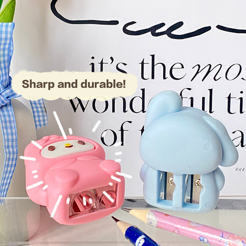 

Sanrio Double Hole Pencil Sharpener Hello Kitty Kuromi Pencil Sharpener W/Sharpener Eraser Cinnamoroll Stationery Kid Gift