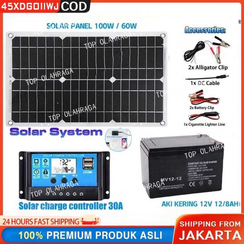60W-100W Panel Surya Solar Panel + Aki sprayer elektrik 12V12Ah Mono Panel Kristal Mono Panel Surya 