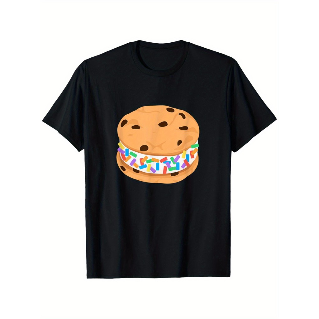 Kaos Lucu Es Krim Sandwich Coklat Chip - Santai Musim Panas, Bahan 180gr 100% Katun, S-XXXL,  Keren,