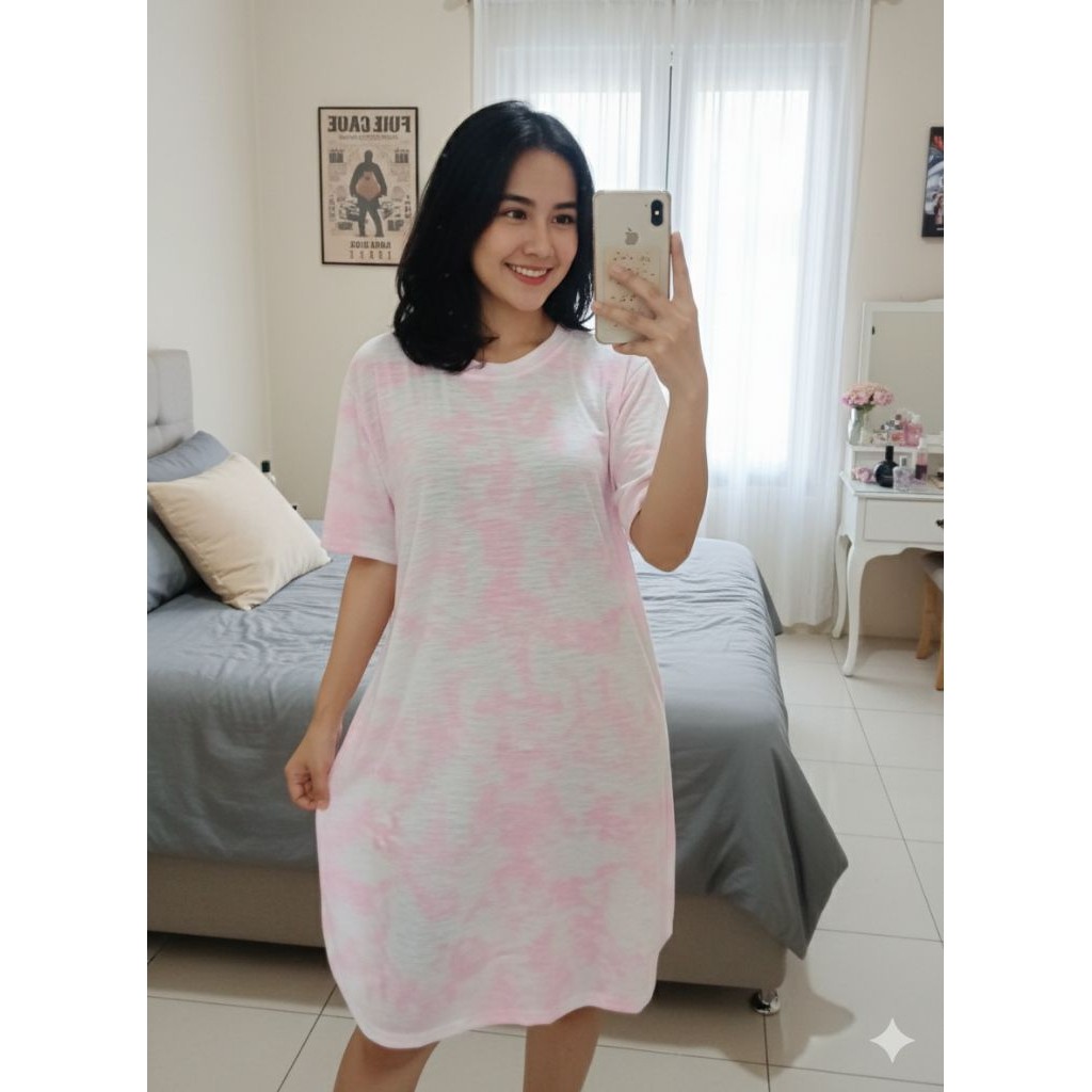 (1pc)Daster Wanita Lengan Pendek Warna Pink Bahan Adem Nyaman Dipakai