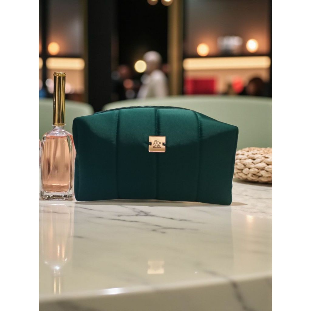 Pouch Makeup Mewah | Tas Kosmetik / Makeup Organizer Glamour – Bahan Premium Silky - Emerald Green