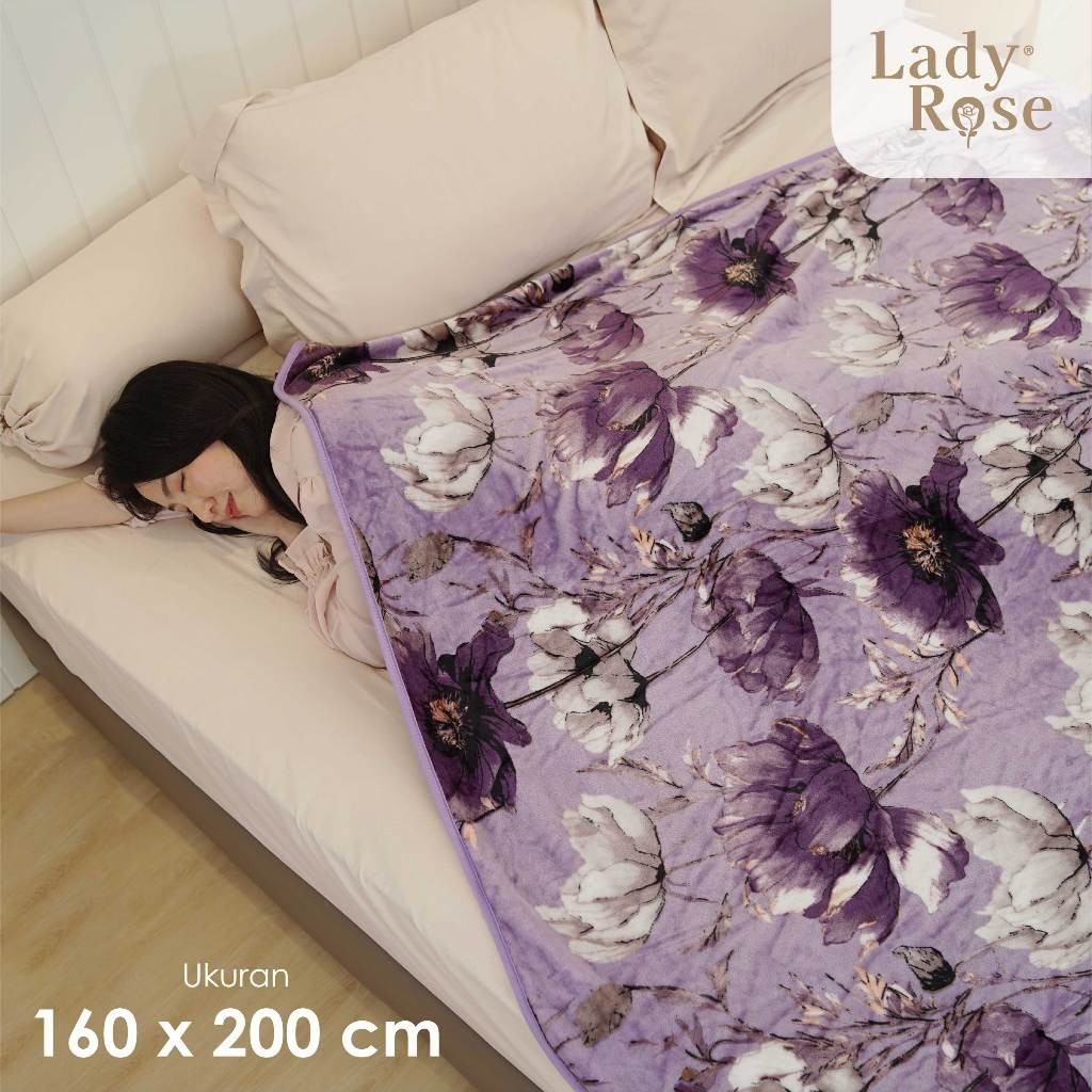Selimut Lady Rose 160x200 Bulu Super Lembut - Slimut Dewasa Motif Bunga Pink AFRA