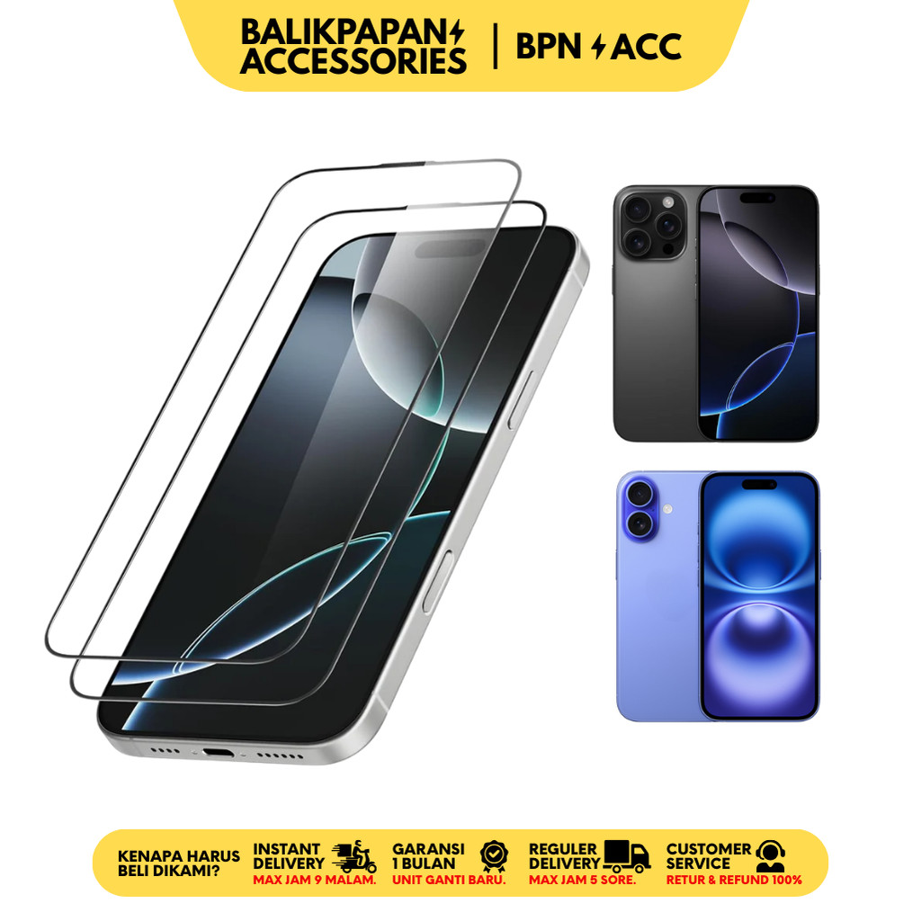 Anti Gores Tempered Glass iPhone 16 16 Plus 16 Pro 16 Pro Max Bening Clear 21D - BALIKPAPAN ACC