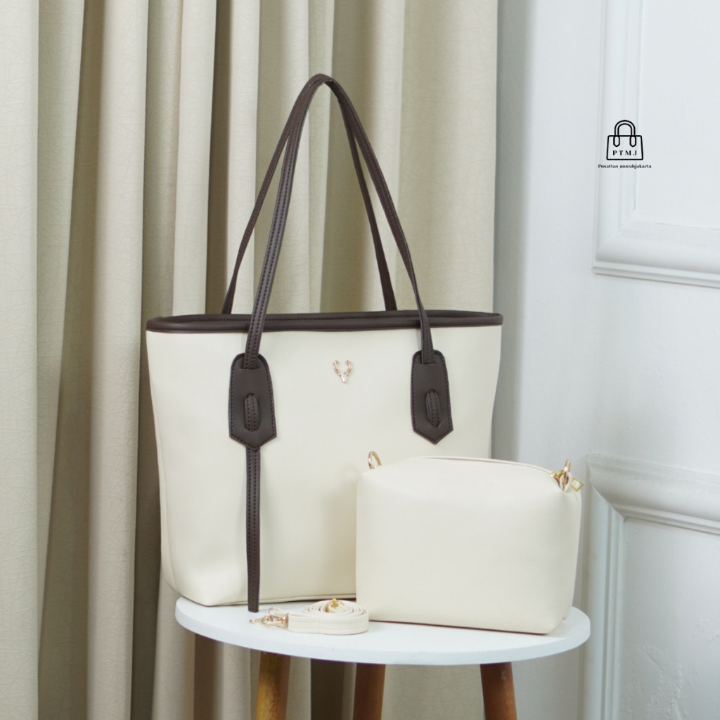 [𝐄𝐥𝐞𝐠𝐚𝐧𝐳𝐚] Tas Tote Wanita Warna Putih Tulang – Fashion Stylish untuk Kerja & Kuliah