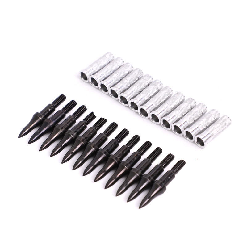 12Pcs Archery iron Target Point 50/60/75/100/150gr Arrowhead + 12Pcs Aluminium Arrow Insert fit ID 6
