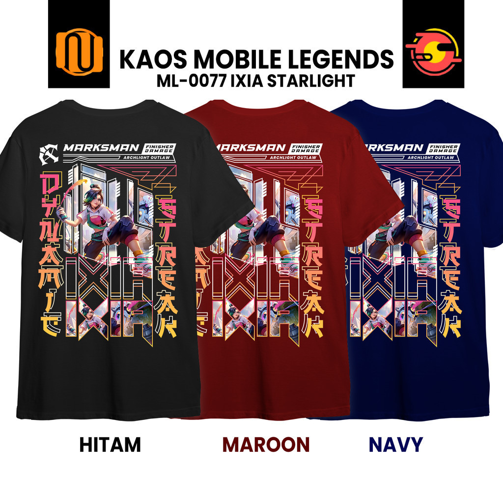 Kaos IXIA STARLIGHT Mobile Legeds Lengan Pendek Hitam   Skin Marksman ML MLBB