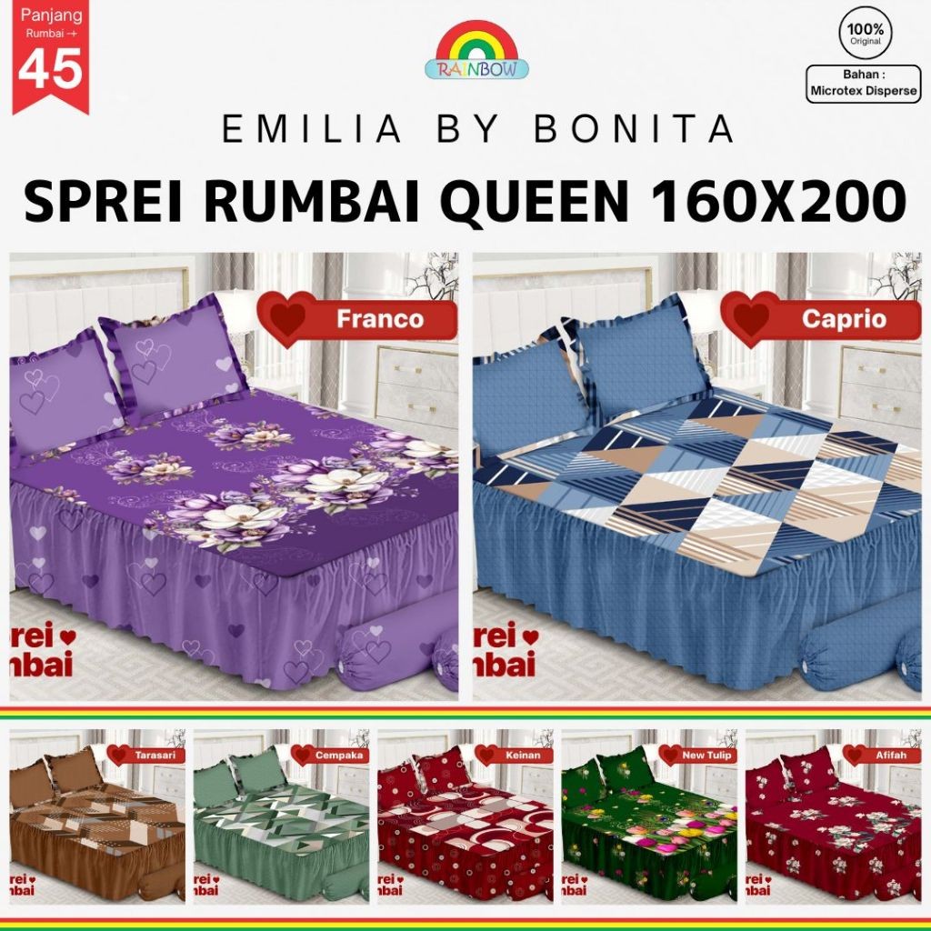 NANGULANGIN  Emilia - Sprei RUMBAI Queen (160x200) by Bonita Terlaris pilihan