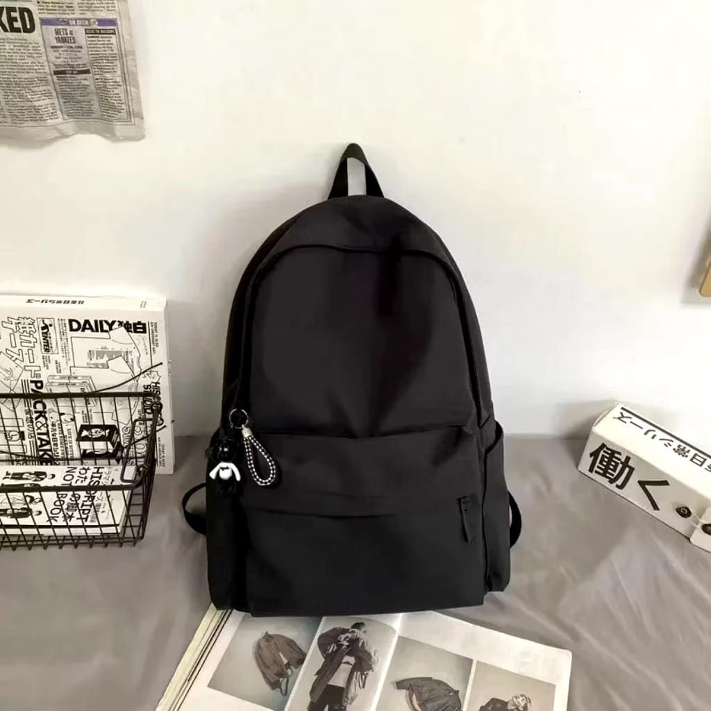 [COD] Ransel Polos Wanita Pria Tas Sekolah Warna Hitam Polos Tas Sekolah SMA SMP