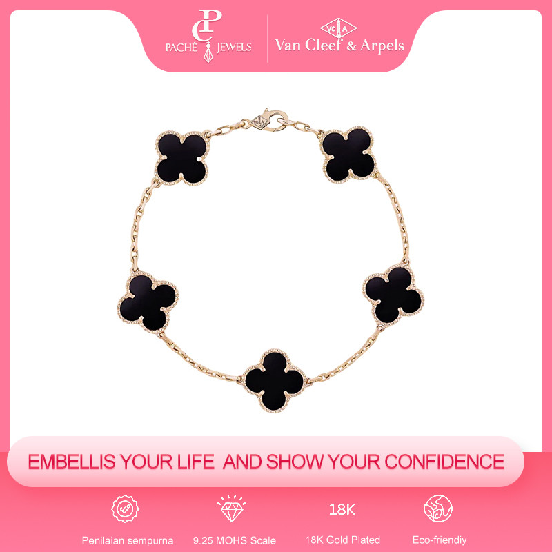 [100% Original] Van Cleef Arpels Gelang 18K Rose Gold Flower Bracelet Red chalcedony/pearl mother sh