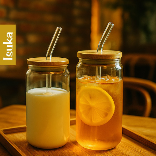 Gelas Kaca Estetik Gelas Kaca Gelas Mug Gelas Kaca Tutup Kayu Gelas Kaca Kopi Susu Teh Matcha Unik S