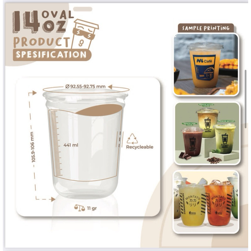 [50 PCS] Cup PET POLIPACK 14 Oz Oval - Cup PREMIUM