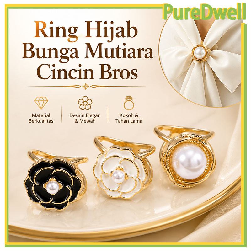 Ring Hijab Bunga Mutiara Cincin Bros / Ring Bros Multifungsi / Besar Aksesoris Scarf Buckle Alloy Ri