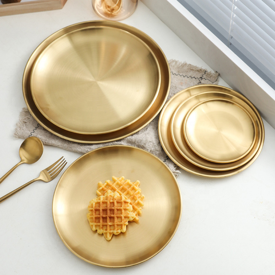Piring Makan Sultan / Piring Bulat Emas Stainless / Piring korea Aesthetic