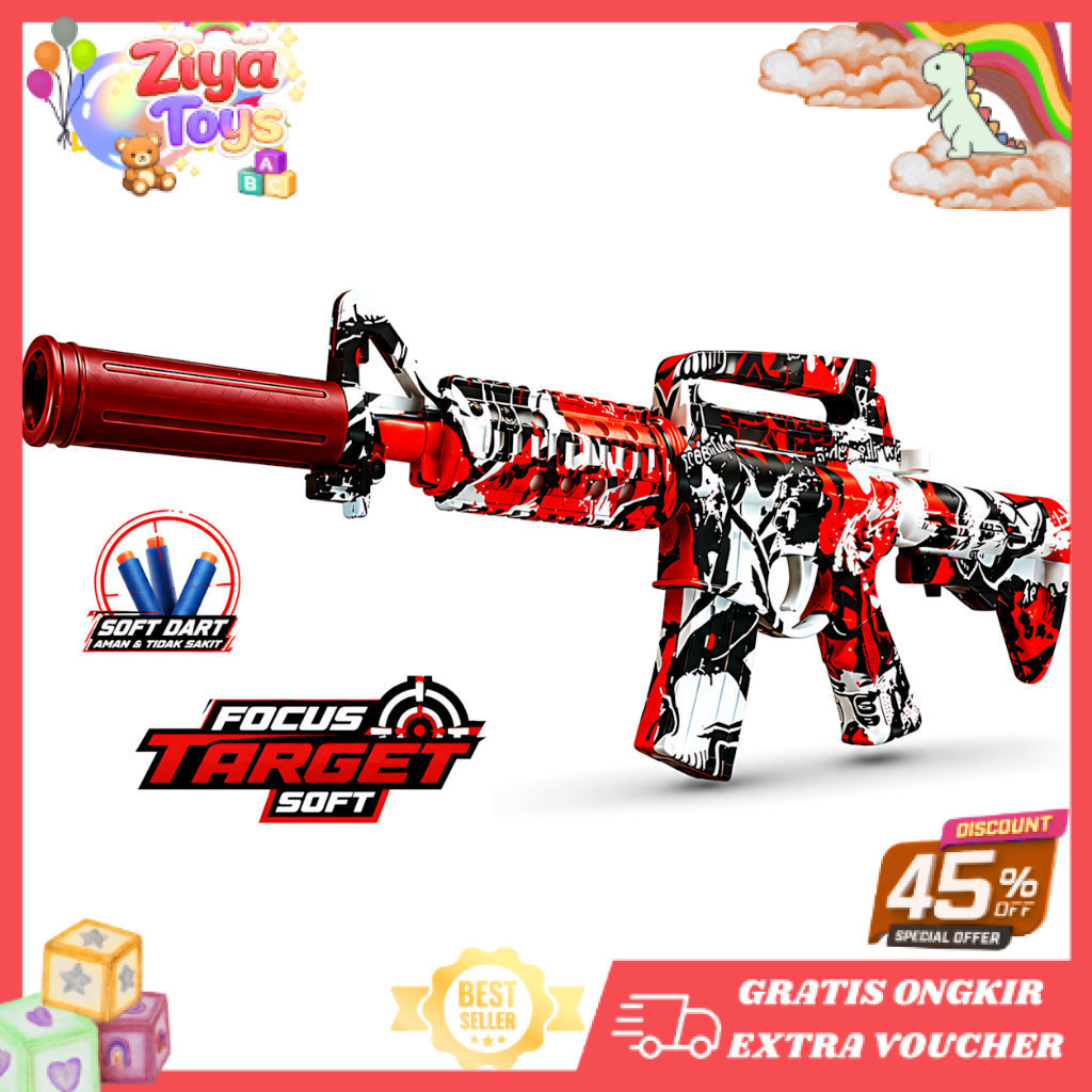 ZIYA TOYS - Mainan Anak FOCUS TARGET M4A1 NO.B2-4 Mainan Tembakan Anak Outdoor Foam Shooter Soft Bul