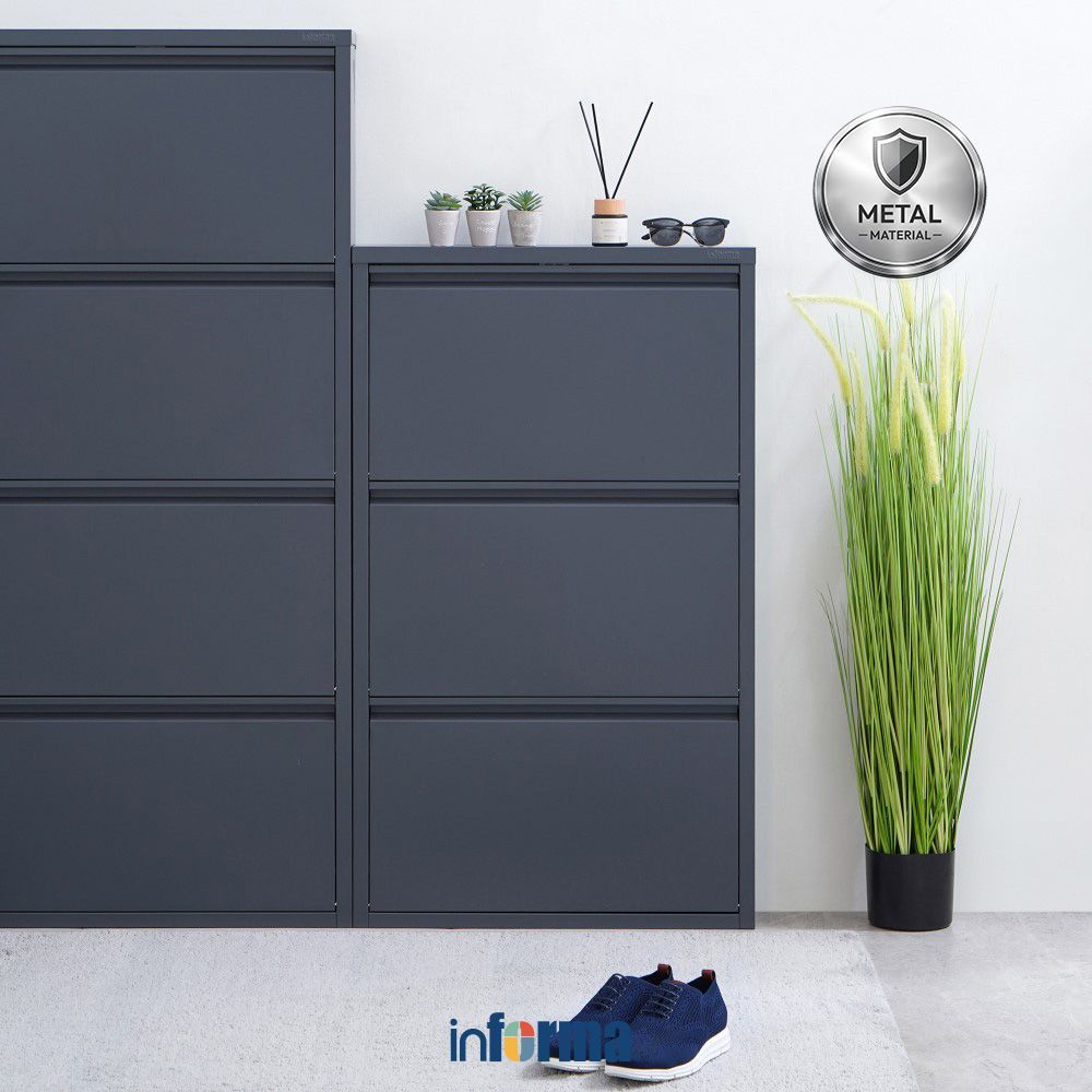Informa Levi Kabinet Sepatu 3 Tingkat - Abu-Abu Organizer Sandal Dan Sepatu Rak Lemari Alas Kaki Ser