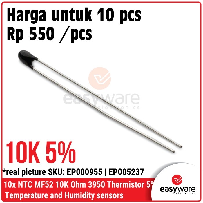[10 PCS] NTC 10K MF52 Thermistor 5% 3950 NTC MF52-103
