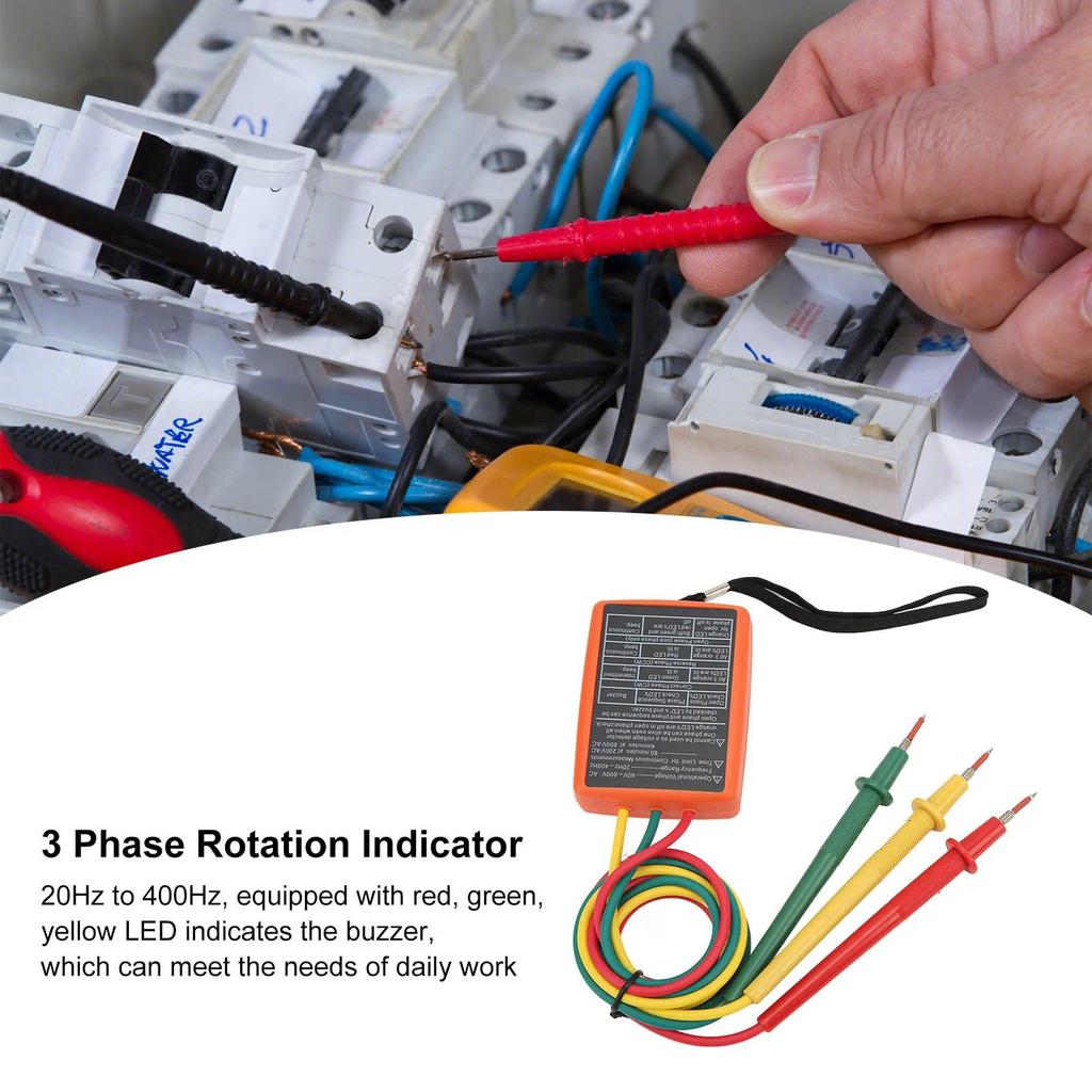 3 Phase Rotation Meter  3 Phase Rotation Tester AC 60~600V Multifunction for Electricity Testing for