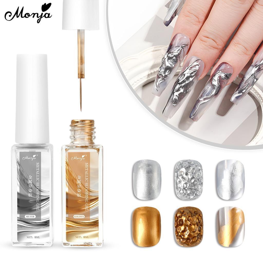 Monja 8ml/Bottle Nail Art Blooming UV Gel Polish Painting Drawing Float Blossom Metallic Silver Gold