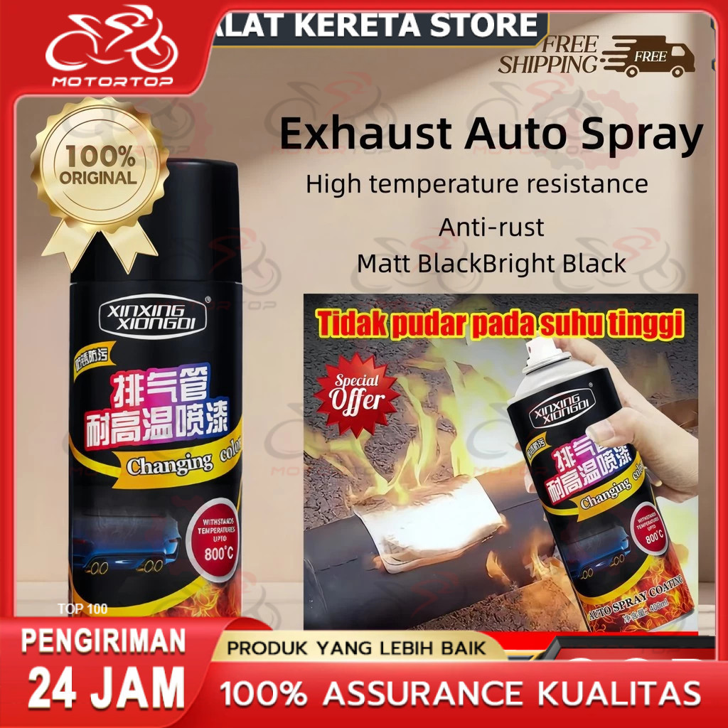 COD Cat Semprot Tahan Panas Hi-Temp 450ML 1000°C Hitam Doff Anti Bensin Untuk Knalpot Mobil Motor Ko