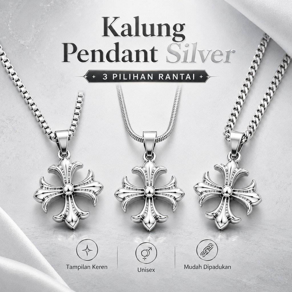 Kalung Chrome Hearts Titanium Silver Pria Wanita Anti Karat Tidak Luntur Necklace Unisex Fashion
