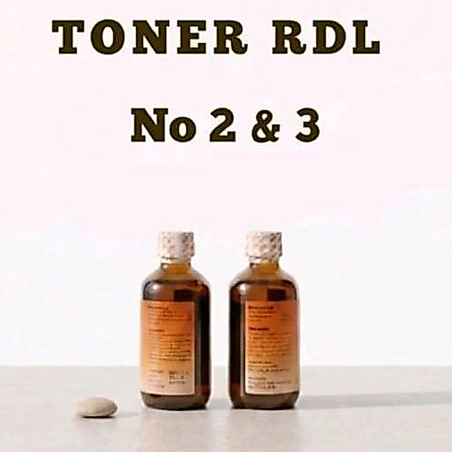 TONER PEMBERSIH WAJAH  RDL No 2 & 3 Botol Kaca Kecoklatan Label Oranye Tutup Kertas