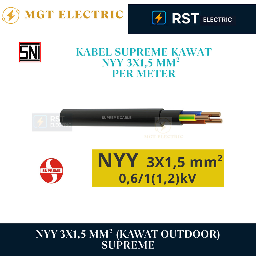 SUPREME NYY 3x1.5MM / NYY SUPREME 3x1,5 mm  / KABEL LISTRIK SUPREME KAWAT HITAM NYY 3X1.5MM ( ECERAN