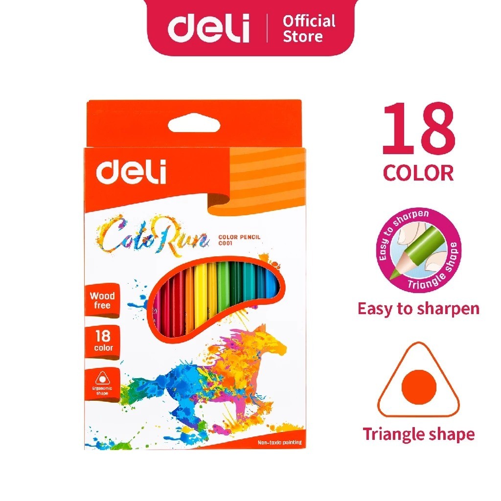 

Deli Pensil Warna isi 18 Pcs Anak Sekolah Bentuk segitiga ergonomis cerah cat tidak beracun EC00110