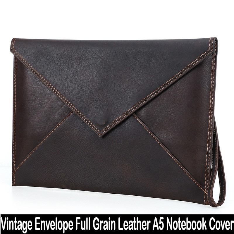 

Retro Full Grain Cowhide A5 Notebook Cover Sleeve Envelope Design Magnetic Snap Carry Protector Stationery School Supplies