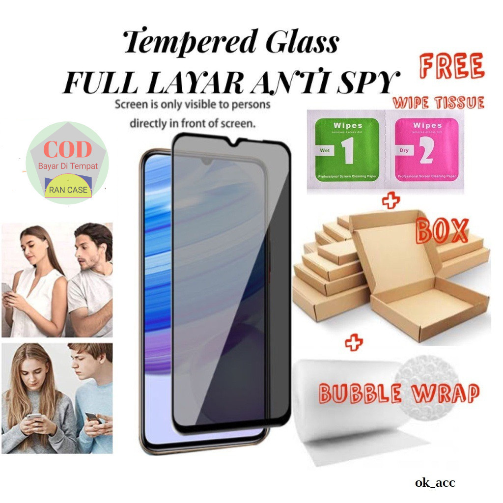 OPPO A12 2020 CPH2083 TEMPERED GLASS ANTI GORES KACA ANTI SPY PRIVACY FULL LAYAR TG HP TERMURAH