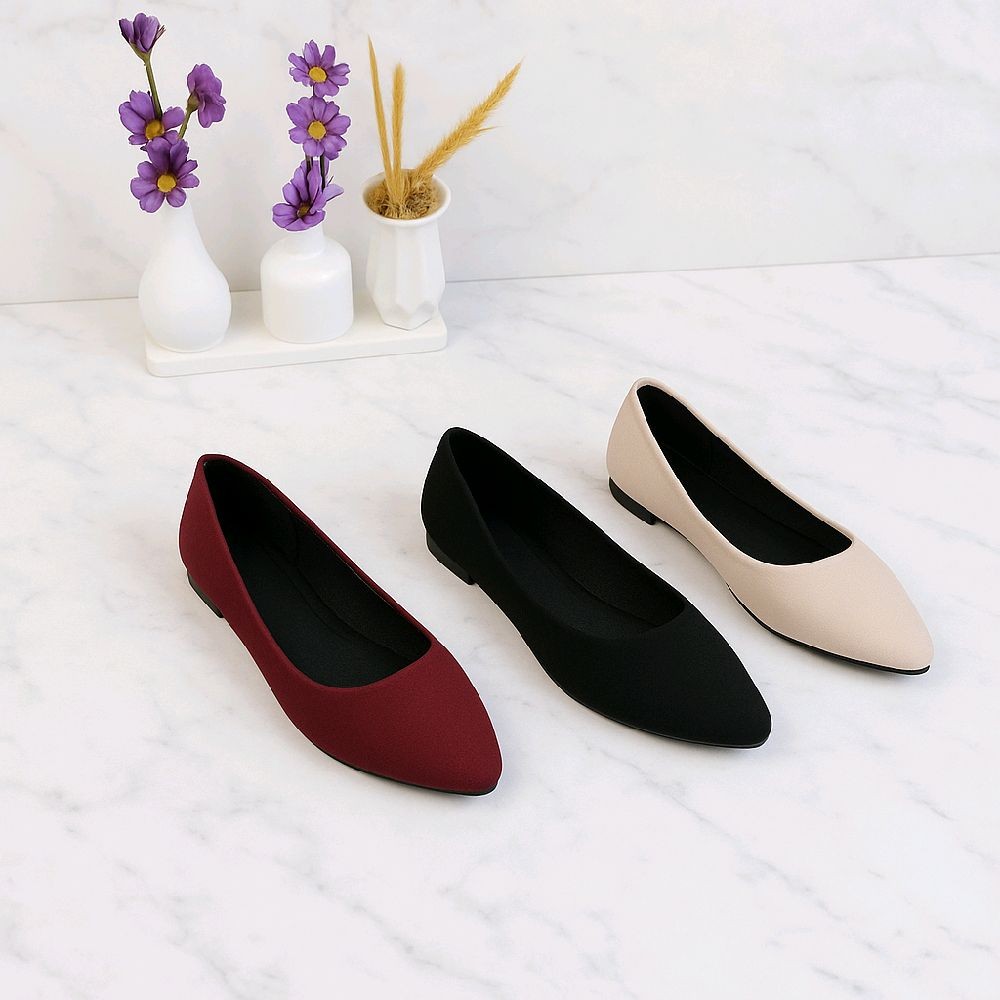 Sepatu Wanita Flatshoes Sepatu Balet wanita cream hitam ballet wani flat shoes Karet