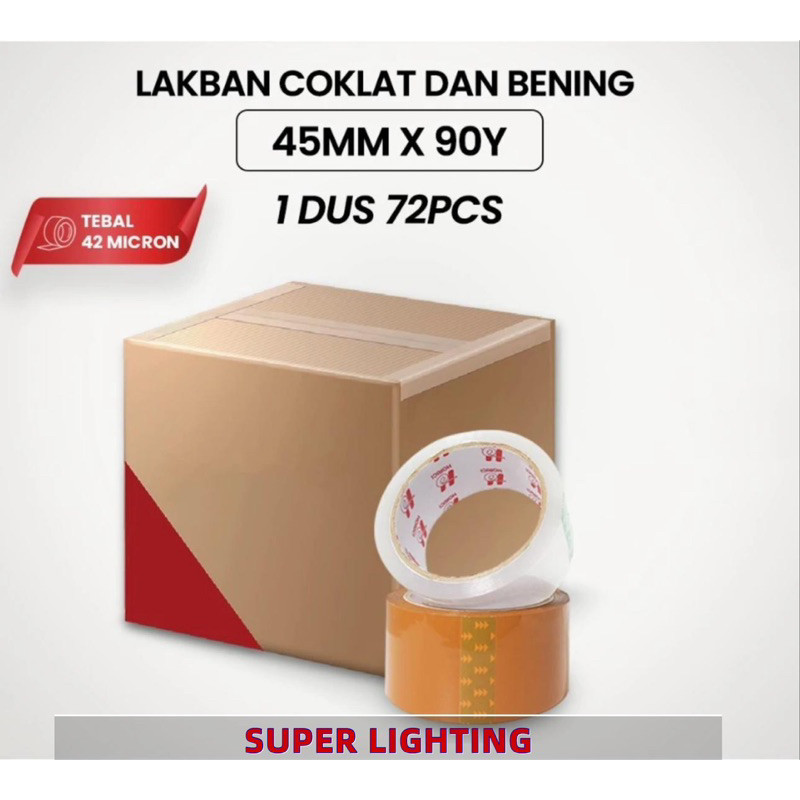 

LAKBAN GROSIR 1DUS ISI 72 ROLL BENING/COKLAT 45MM x 90 Yard ISOLASI MURAH BENING DAN COKLAT