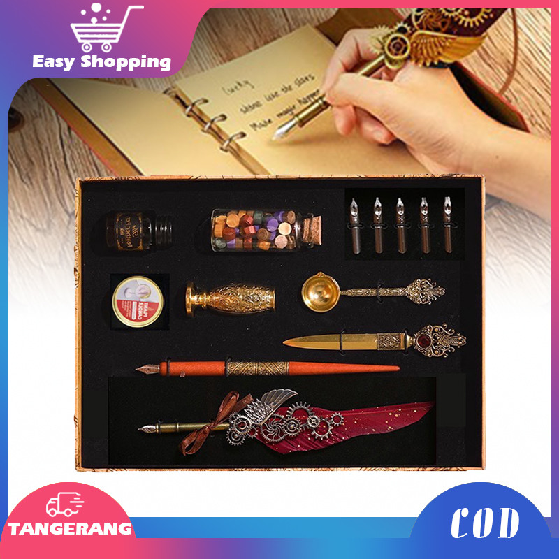 

Set Pena Bulu Kaligrafi Harry Potter Alat Kaligrafi Retro Feather Pen